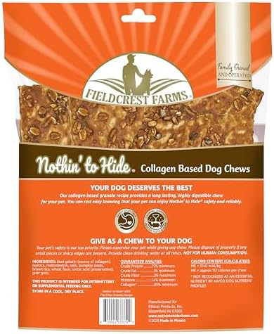 Fieldcrest Farms Nothin to Hide Flip Chips Dog Chews - Natural Rawhide Alternative Treats for Dogs, Collagen Based Snack for Moderate Chewers Up to 35lbs, Granola Flavor