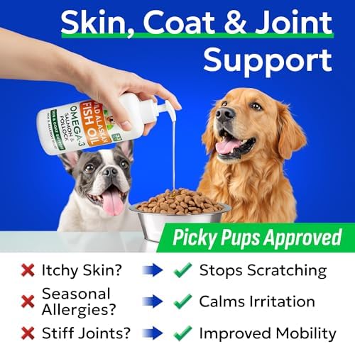 Omega 3 Fish Oil Liquid Supplement for Dogs - Wild Alaskan Salmon Oil