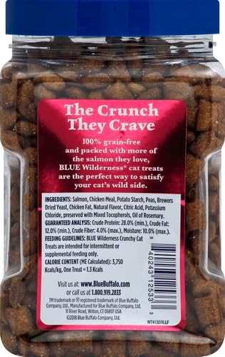 Blue Buffalo Wilderness Crunchy Cat Treats, Made with Natural Ingredients, Tasty Salmon Flavor, 12-oz Tub (Pack of 4)