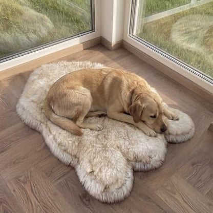 Faux Fur Orthopedic Dog Bed, Memory Foam, White w/Brown Tips 50"x30"