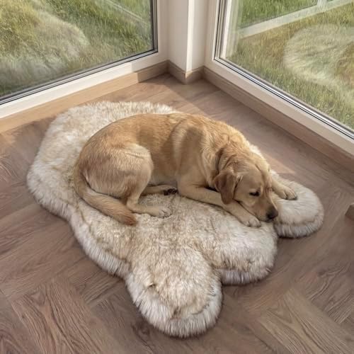 Faux Fur Orthopedic Dog Bed, Memory Foam, White w/Brown Tips 50"x30"