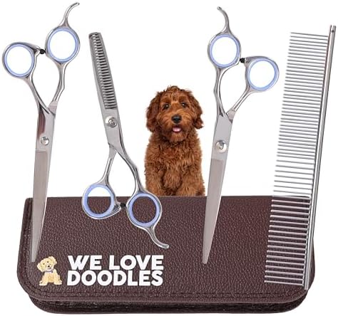 Dog Grooming Scissors Kit, Curved, Straight & Thinning Shears Set, Silver