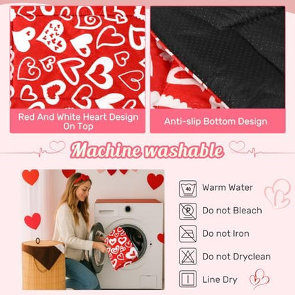 2 Pack Valentine Self Warming Cat Mats Red White Heart Reflects Body Heat Self Heating Bed Machine Washable Thermal Pet Pad with Non Slip Bottom 18 x 24 Inch for Winter Indoor Kitten Dog Crate