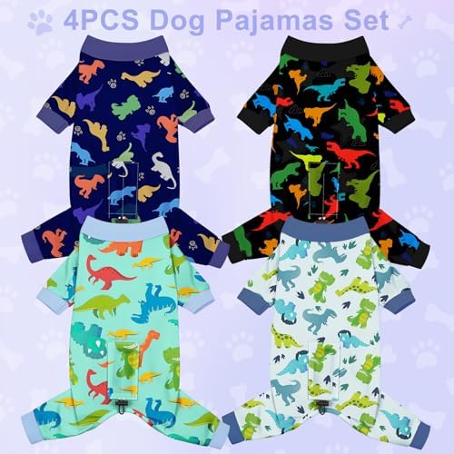 Bienbee Dog Pajamas, 4 Pack Adjustable Onesies for Small to Large Dogs XS