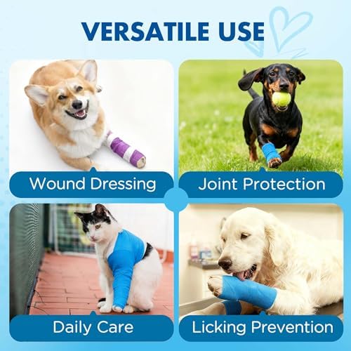 Lotfancy 10 Rolls Self Adhesive Vet Wrap, 2 Inch Cohesive Bandage Wrap for Wound Care, Elastic Pet Tape for Dogs, Cats, Horses, Breathable Medical First Aid Tape for Paw, Leg, Foot, Assorted Colors