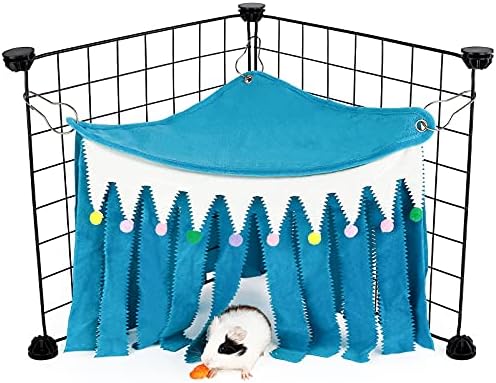 Guinea Pig Hideout - Guinea Pig Corner Hideout, Three-Sided Fringes, Triangle Top and Washable Hides, Suitable Hides for Rabbit and Other Small Pets, No Metal Fences, Blue