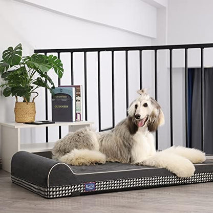 Laifug Orthopedic Dog Beds for Large Dogs,4.5" Memory Foam Dog Beds,Durable Water Proof Liner Removable and Washable, Nonskid Bottom, Black and White Plaid 46"x28"x8"