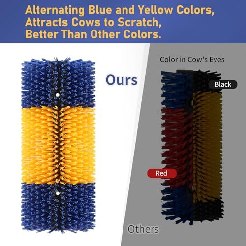Livestock Scratch Brush, Cow Brush with 2 Screws, Cattle Scratcher, Horse Brushes for Grooming, Cattle Supplies for Horse, Goat, Cow, Pig Scratching Itch Relief (Blue & Yellow)