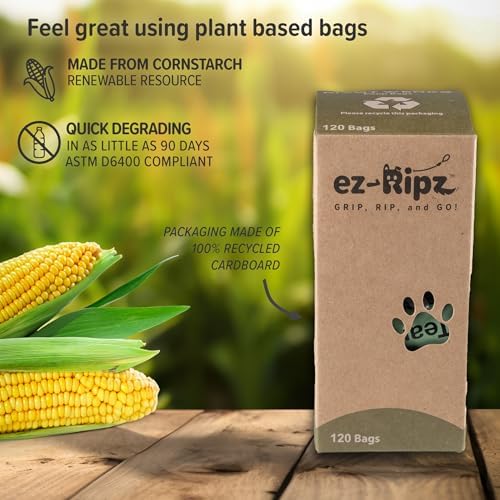 100% Compostable Doggie poop Bags, Plant Based, 8 Rolls of 15 each (120 Bags), Dog Poop pick up, Pet Waste Storage