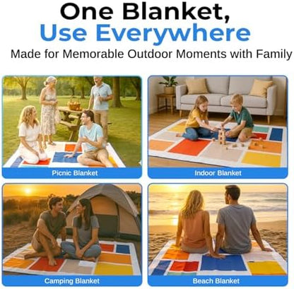 scuddles Extra Large Picnic Blanket – 80" x 80" Waterproof Outdoor Mat with Soft 3-Layer Comfort, Foldable Design & Carry Strap for Beach, Camping, Parks, Hiking & Family Picnics