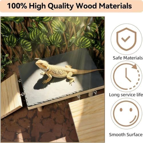 Bearded Dragon Basking Platform with Climbing Ramp,Reptile Basking Rock Slate,Wooden Platform Hide Cave Tank Accessories for Lizard Tortoise Leopard Gecko Snake (XXL)