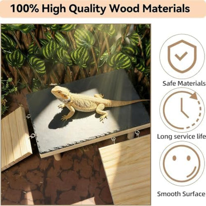 Bearded Dragon Basking Platform with Climbing Ramp,Reptile Basking Rock Slate,Wooden Platform Hide Cave Tank Accessories for Lizard Tortoise Leopard Gecko Snake (XXL)