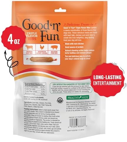 Good 'n' Fun Ribs Long-Lasting Dog Treat Made With Real Protein, 4 oz