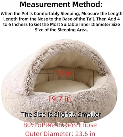 2-in-1 Convertible Cat & Dog Bed Cave with Removable Zipper Hood, Converts to Calming Donut Bed, Reversible Plush & Cooling Ice Silk Cushion (Coffee Color, 19.7 in Small Size)