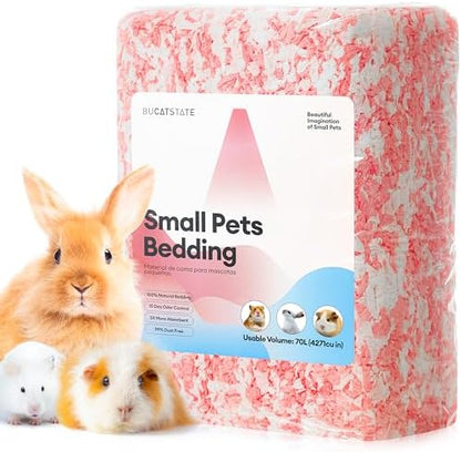 BUCATSTATE Hamster Bedding 70L, 99% Dust-Free Guinea Pig Bedding Odor Control Paper Bedding, Cozy Small Animal Bedding for Rabbit Rat Syrian Dwarf Hamsters Gerbils (Pink)