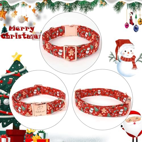 Christmas Dog Collar for Large Dogs - Design Cute Winter Holiday Collars Adjustable Red Christmas Pet Metal Buckle Collar for Puppy Girl Boy Female Dogs L