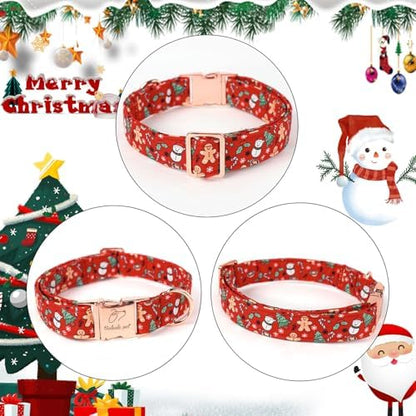 Christmas Dog Collar for Medium Dogs - Design Cute Winter Holiday Collars Adjustable Red Christmas Pet Metal Buckle Collar for Puppy Girl Boy Female Dogs M
