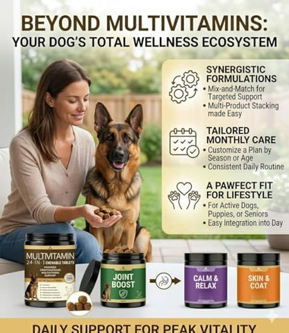 All-in-One Dog Multivitamin Chews 200 Count, Glucosamine Chondroitin Omega 3 Salmon Oil Probiotics, Joint Gut Immune Skin Coat Support, Chicken Flavor