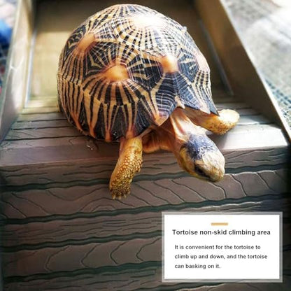 kathson Reptile Tortoise Turtle Feeding Dish with Ramp and Basking Platform Plastic Turtle Food and Water Bowl Also Fit for Bath Horned Frogs Lizards Amphibians (Brown, Emulational Wood)