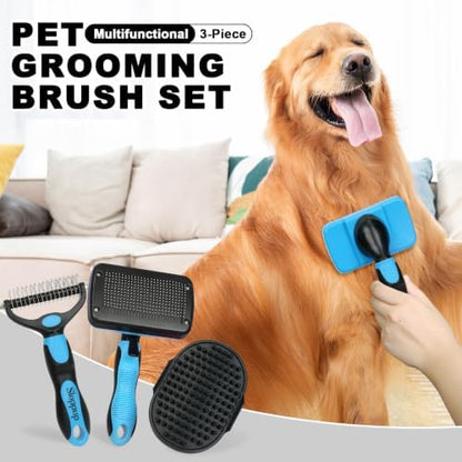 Blue Pet Grooming Kit 3Pcs Dematting Comb for Dogs&Cats Shedding