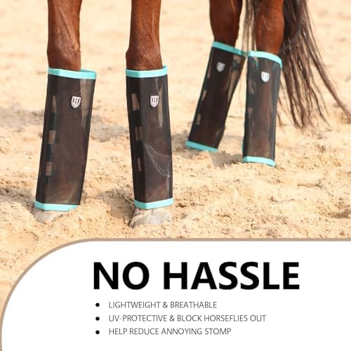 Harrison Howard Loose-Fitting Horse Fly Leggings Breathable, Tear-Resistant Fine Mesh Leg Guards Stay-on Comfortable Fly Boots (Set of 4)