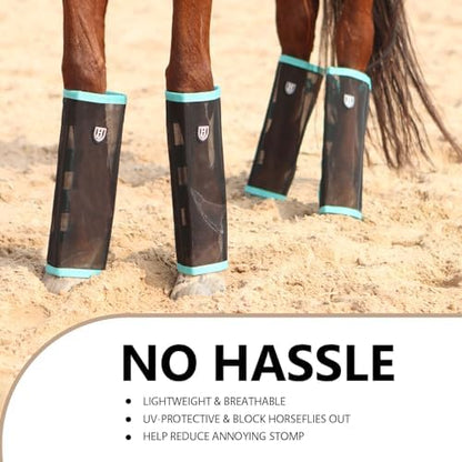 Harrison Howard Loose-Fitting Horse Fly Leggings Breathable, Tear-Resistant Fine Mesh Leg Guards Stay-on Comfortable Fly Boots (Set of 4)