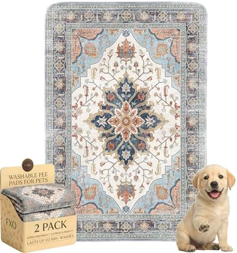 Washable Pee Pads for Dogs,Great Urine Absorbent Reusable Puppy Training Pads,Waterproof,Leak-Proof & Non-Slip Potty Pads for Whelping,Crate,Playpen,Bed.(Blue Floral,24"x36")