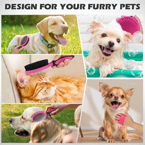 2PCS Pet Grooming Tools - Double-Sided Brush for Shedding and Bathing, Suitable for Short/Long Haired Dogs Cats and Horses, Deshedding Dog Brush, Mane & Tail Combs for Horses - Pet Supplies (Pink)