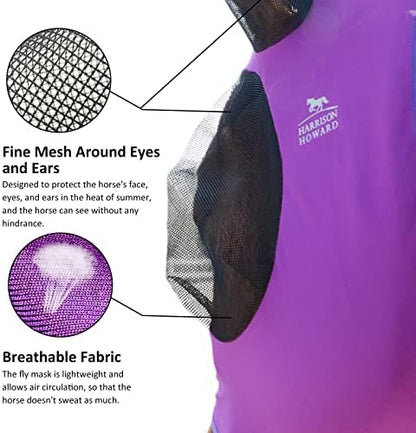 Harrison Howard Super Comfort Stretchy Fly Mask Large Eye Space with UV Protection Soft on Skin with Breathability Amethyst XL Extra Full Size