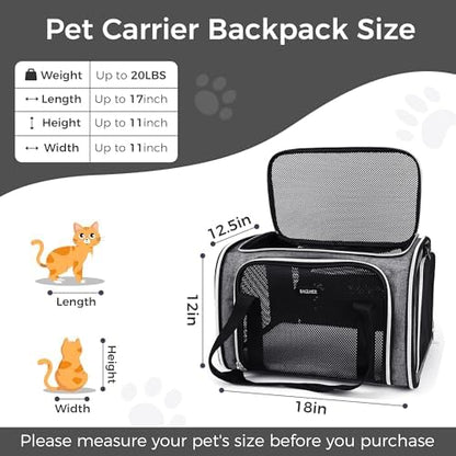 BAGLHER Pet Travel Carrier, Cat Carriers Dog Carrier for Small Medium Cats Dogs Puppies, Airline Approved Small Dog Carrier Soft Sided, Collapsible Puppy Carrier. Grey