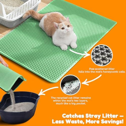 Cat Litter Mat 31"x24",Double Layer EVA Litterbox Mat Green