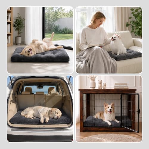 KSIIA Washable Dog Crate Bed Kennel Mat for Medium Dogs, 35 x 23 Inch, Grey