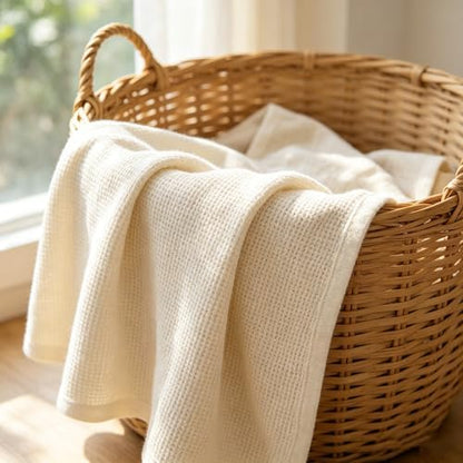TL Care 100% Cotton Thermal Waffle Swaddle Blanket (30" x 40"), Soft, Breathable & Stretchy, Cream, for Boys and Girls, Perfect for Swaddling, Travel and Gifting