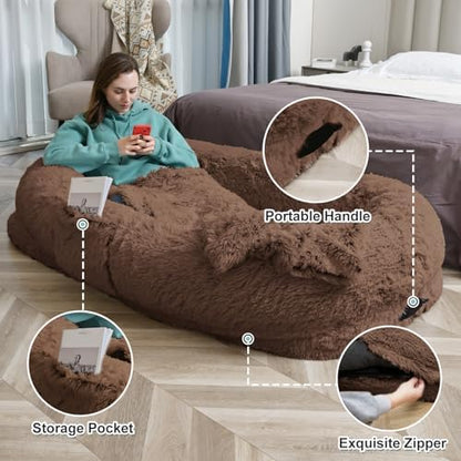 YAEM Human Dog Bed for Adult, 71"x45"x12" Calming Giant Pet Bed, Coffee