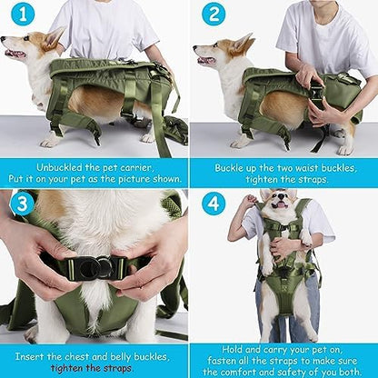 PetBonus Pet Front Dog Carrier Backpacks, Adjustable Pet Backpack, Legs Out Easy-fit Puppy Chest Carrier for Medium Small Dogs, Hands Free for Hiking, Cycling (Army Green, S)