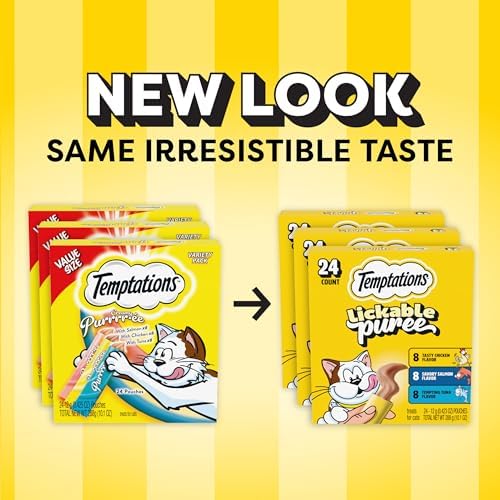 Temptations Creamy Puree Cat Treats, Chicken, Salmon & Tuna, 24 Count, 3pk