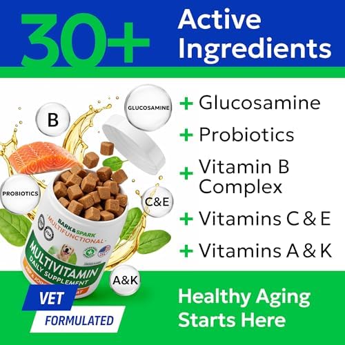 BARK&SPARK Dog Multivitamin Chews with Glucosamine, Omega 3 & Probiotics
