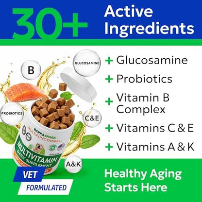 BARK&SPARK Dog Multivitamin Chews with Glucosamine, Omega 3 & Probiotics