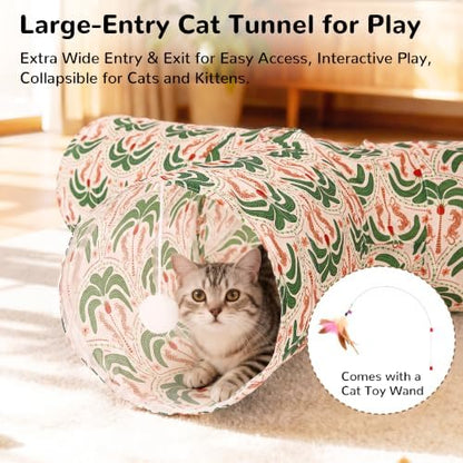 Tempcore Cat Tunnel, 3-Way Collapsible Toy, Large Size Khaki Coconut Tree