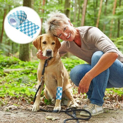 6 Pack 2 Inch x 5 Yards Checkered and Heart Print Pet Vet Wrap for Dogs, Cats, Horses, Non-Woven Self-Adhesive Cohesive Bandage Rolls for Wound Care, Ankle Sprains, Swelling, First Aid Protection