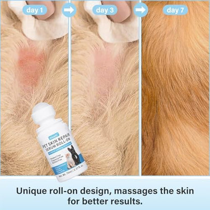 Dog Skin Repair Roll-On Serum – Natural Hot Spot & Red Spot Relief with Coconut Oil – Soothes Itchy, Dry & Irritated Skin, Supports Fur Regrowth – Lick-Safe, No-Rinse Pet Skin Care for Dogs & Cats