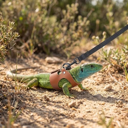 3 Pack Bearded Dragon Leash and Harness Set 3 Size Adjustable Lizard Harness Bearded Dragon Outfits for Reptile Small Animals Training Walking, Easy to Put on and Take Off (Brown)