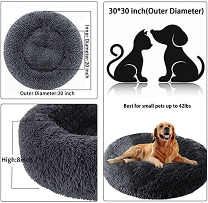 Nisrada Dog Bed for Small Medium Large Dogs, 30 inch Calming Dogs Bed, Washable-Round Cozy Soft Pet Bed for Puppy and Kitten with Slip-Resistant Bottom