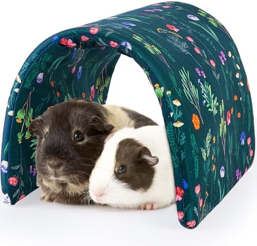 Bienbee Guinea Pig Tunnel, Guinea Pig Hideout, Washable Rabbit Tunnel and Bunny House, Rabbit Toys in Cages for Guinea Pig Bunny Rabbit Small Animal Green Flowers
