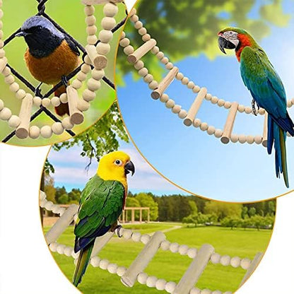 Bird Ladder Bridge, Wooden Pet Hamster Climbing & Swing Toys, Cage Accessories for Birds Rats Parrots Hamster Squirrel Sugar Gliders Parakeets Cockatiels - 20 Steps - 45.3 x 3.14 Inch