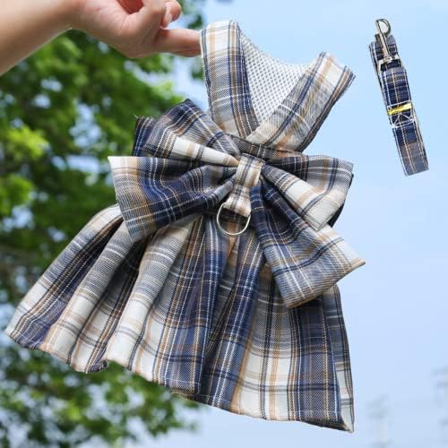 Rabbit Harness and Leash for Walking Escape Proof - Cute Skirt Mesh Breathable Bunny Vest Harness Outdoor Camping Hiking Training - Also Suit for Ferret Kittn Puppy Small Animals (Small,Blue)