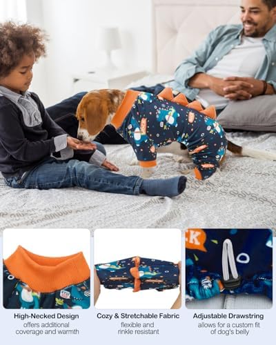 CuteBone Dinosaur Costume Dog Pajamas, Stretchy Spandex Crystal Velvet Sleepwear Coat for Small Dogs, Soft & Warm Pet Outfit Clothes for Cold Weather, Cozy Pullover Design COSP19M