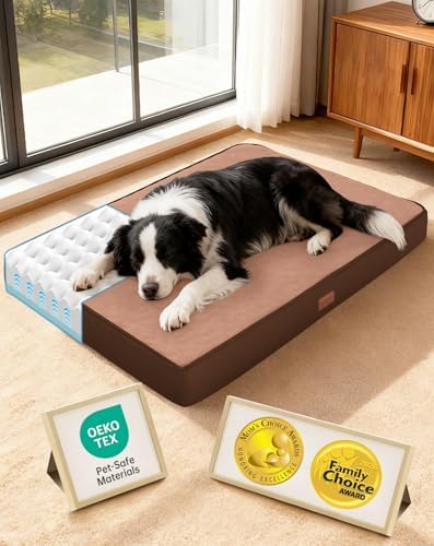 OhGeni Orthopedic Waterproof Med Large Dog Bed, Memory Foam, 36 inch(Brown)