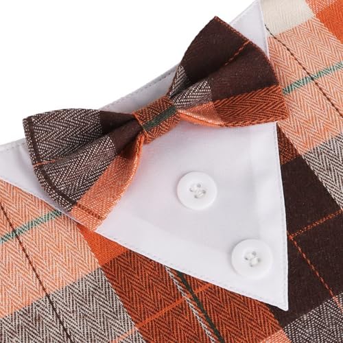 ADOGGYGO Fall Dog Tuxedo Bandana, Plaid Thanksgiving Dog Bow Tie Collar, M