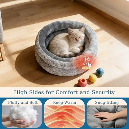 Dual-Layer Donut Cat Bed (Grey, 12 * 12 * 3.9 inch / 30 * 30 * 10 cm)